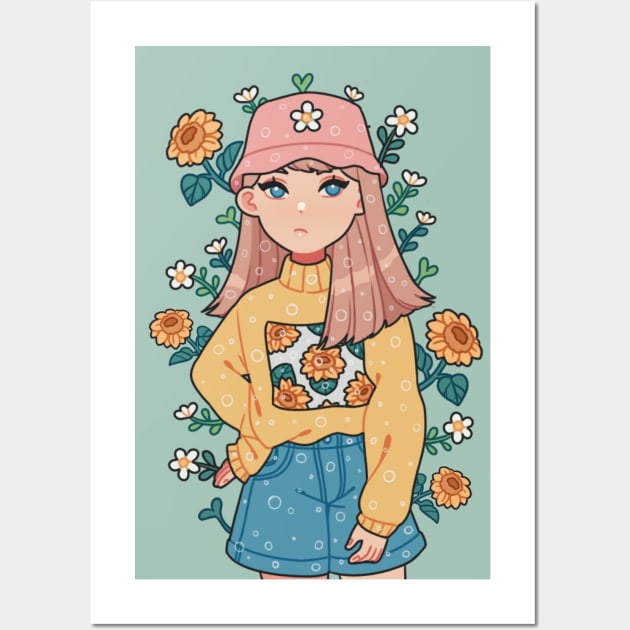 The Girl and Sunflowers (Ver. 2) Wall Art by Buwberie